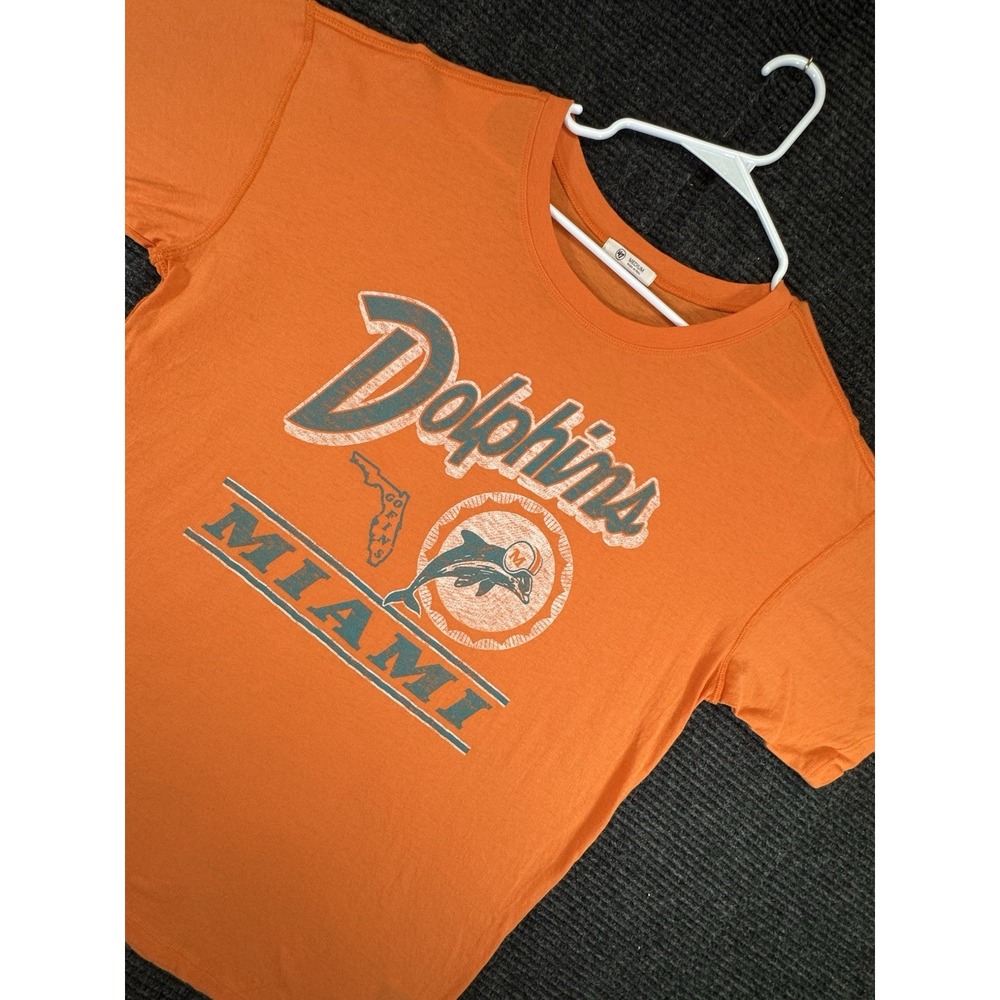 '47 Brand Miami Dolphins T Shirt M Orange Retro Throwback Script Graphic Tee NFL